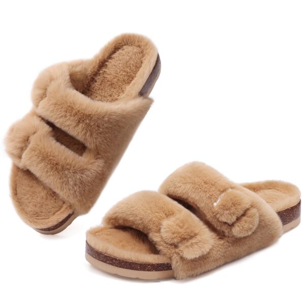Fuzzy Slippers for Women with Cork Footbed